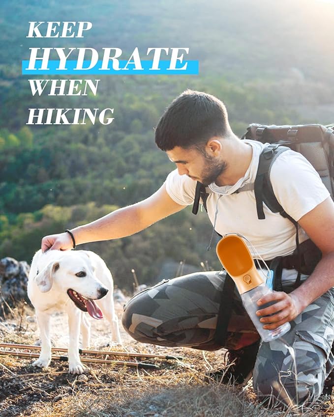 Dog Water Bottle 3 in 1, Leak Proof Portable Pet Water Bottle with Food Container & Poop Bag Dispenser, Water Dispenser for Dog, Puppy for Walking, Hiking, Camping, Travel (20oz Orange Pink)
