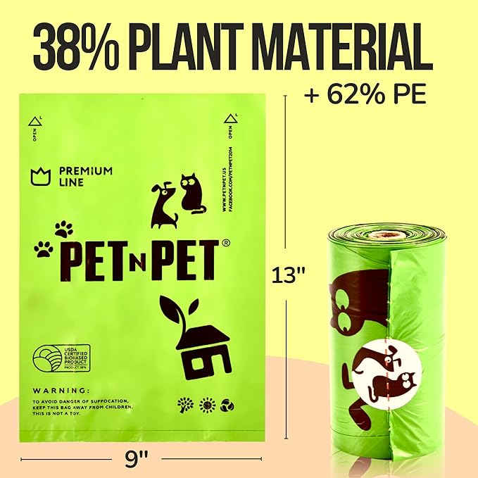 Pet N Pet 360 Counts, Unscented Dog Poop Bags Rolls, 38% Plant Based & 62% PE Poop Bags For Dogs, 24 Rolls Doggie Poop Bags Refills, Extra Thick Dog Bags for Poop, Dog Waste Bags, Cat Poop Bags