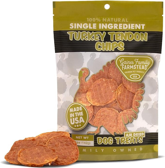 Gaines Family Farmstead Turkey Tendon Chips for Dogs, All-Natural, Grain-Free, Soy-Free, Dye-Free, Healthy Dog Treats for All Ages & Breeds, Puppies, Made in USA, 5 oz