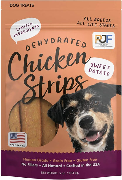 Premium Chicken & Sweet Potato 5 oz. Dog Jerky Treats |100% Human Grade | USA Made | High Protein | Low Fat | Grain Free | Limited Ingredients | BHA-BHT Free | Soft-Tender