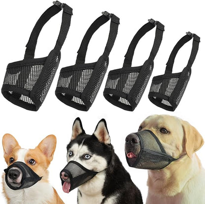 LUCKYPAW Dog Muzzle Suits for Small Medium Large Dogs, Mesh Muzzle Pack for Dogs Anti Biting Chewing, Breathable Dog Muzzle Sets with Adjustable Strap for Grooming Walking Vet Visiting(4 Pieces)