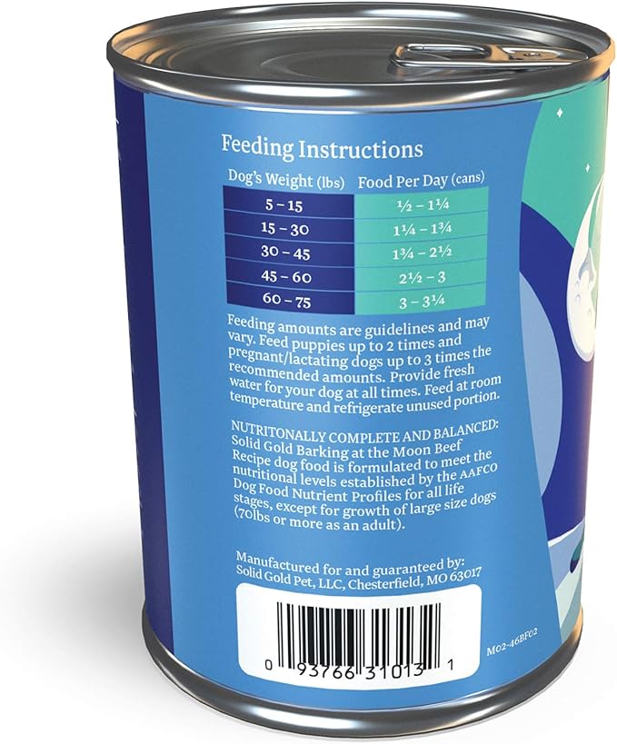 Solid Gold High Protein Wet Dog Food - Barking At The Moon Grain Free with Real Beef - 12Ct/13.2Oz Can