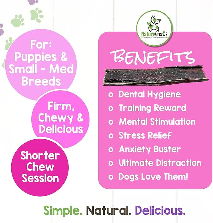Nature Gnaws - Beef Jerky Chews for Small Dogs - Premium Natural Beef Gullet Sticks - Simple Single Ingredient Tasty Dog Chew Treats - Rawhide Free - 4-5 Inch