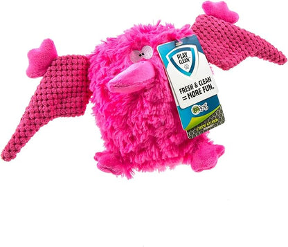 goDog PlayClean Pterodactyl Squeaky Plush Dog Toy with Odor-Eliminating Essential Oils, Chew Guard Technology - Pink, Large
