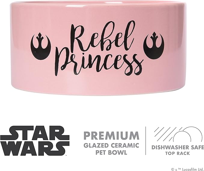 STAR WARS Princess Leia "Future is Female" Dog Bowl, 6 Inch | 6" Dog Bowl, Ceramic Dishwasher Safe STAR WARS Dog Food Bowl Holds up to 3.5 Water, Dry Food, or Wet Food,Pink,1 Count (Pack of 1),FF13175