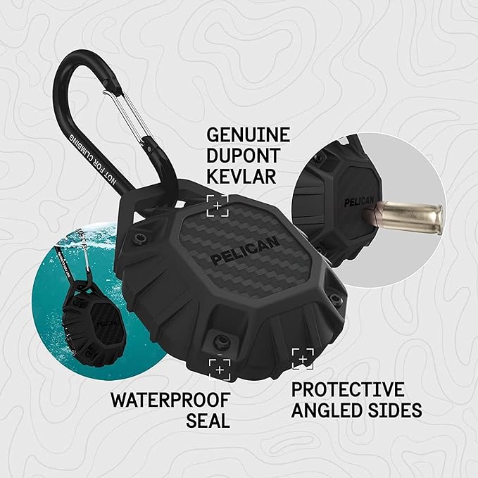 Pelican Marine AirTag Holder - Waterproof AirTag Keychain with Carabiner Clip [Impact Resistant] [Travel Essentials] Protective Apple Air Tag Case for Dog Collar, Backpack, Keys, Luggage - Black