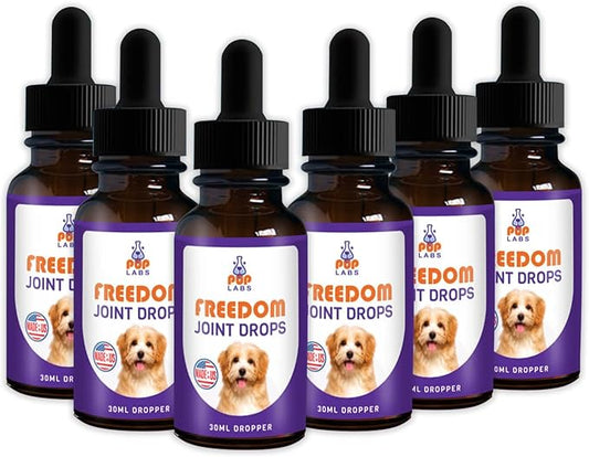 Freedom Joint Drops - Dog Joint Support Supplement Eases Stiffness and Aids Flexibility and Strength - for All Ages, Sizes, and Breeds, 6 30 ml Droppers