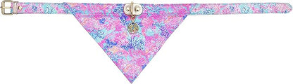 Lilly Pulitzer Adjustable Dog Bandana Collar, Cute Heavy Duty Leatherette Collar with Snap Closure and Ring for Leash/Tag, Splendor in The Sand (M/L)