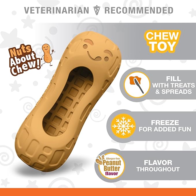Nylabone Strong Chew Fillable Peanut Dog Chew Toy - Fun & Cute Dog Toys for Aggressive Chewers, Durable Dog Toys, Allergen-Free Peanut Butter Flavor, Medium/Wolf (1 Count)