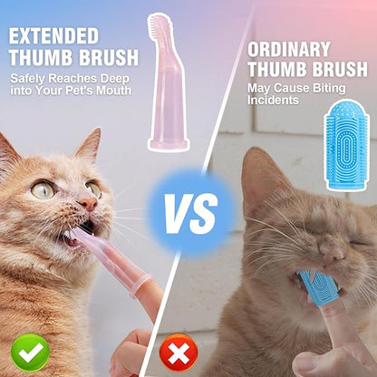 Pet Dental Care Kit | Cat Finger Toothbrush | Small Dogs & Cats | Secure Grip Thumb Brushes | Gentle Silicone Bristles | Anti-Bite & Extended Design