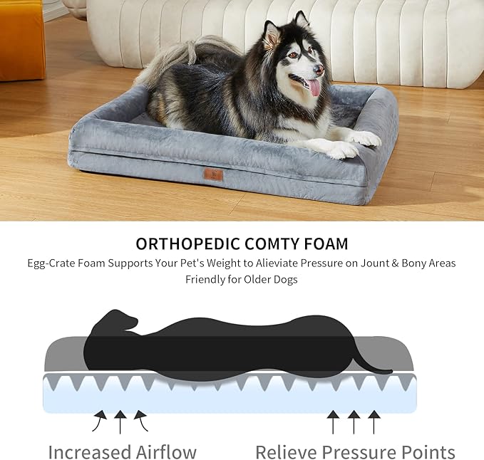 Medium Dog Bed, Dark Grey Orthopedic Dog Bed, Washable Dog Bed with [Removable Bolster], Waterproof Dog Bed with Nonskid Bottom, Doggy Bed, Dog Beds for Medium Dog Bed
