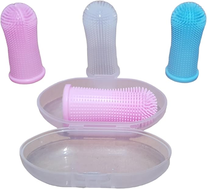 Dog Toothbrush Tooth Brushing Kit, Finger for Teeth Cleaning & Dog Dental Care, Cat Dogs Small Breed, Medium Large Dogs, Cleaning & Care, 4 Packs - Ergonomic with Surround Bristles