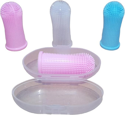 Dog Toothbrush Tooth Brushing Kit, Finger for Teeth Cleaning & Dog Dental Care, Cat Dogs Small Breed, Medium Large Dogs, Cleaning & Care, 4 Packs - Ergonomic with Surround Bristles