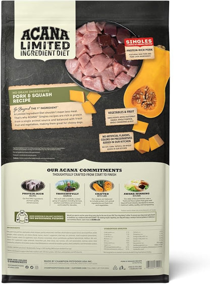 ACANA Singles Limited Ingredient Dry Dog Food, Grain Free, High Protein, Pork & Squash Recipe, 22.5 lb