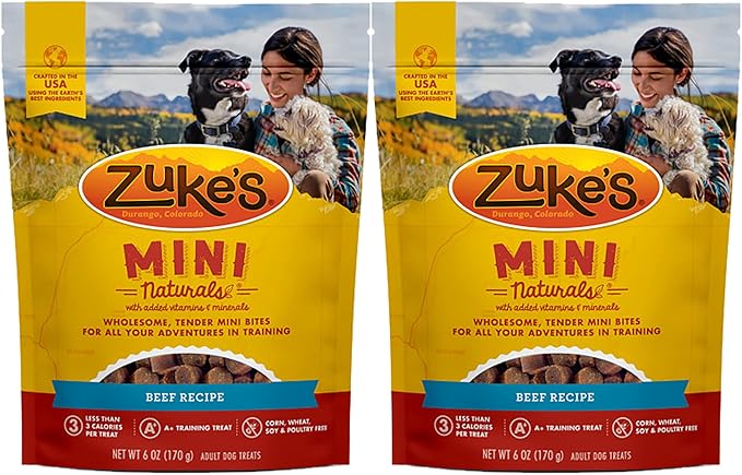 Zuke's Mini Naturals Dog Training Treats, Beef Recipe, Soft Mini Dog Treats with Vitamins & Minerals, Made for All Breed Sizes (Beef, 6 Ounce (Pack of 2))