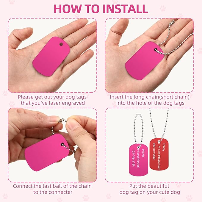 300 Pcs Blank Dog Tags Set Includes 150 Pcs Aluminum Blank Tags Laser Engraving Blanks and 150 Pcs Necklace Chain Rectangle Stamping Tags for Pet DIY Decorative Craft, 10 Colors(150 Set)