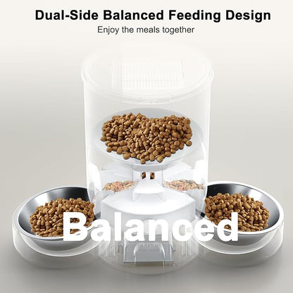 Automatic Cat Feeder for 2 Cats, 3L Cat Food Dispenser SURDY Auto Cat Feeder with 2 Stainless Bowls, 10s Meal Call Dual Power Supply and Timer Setting 12 Portions 6 Meals Per Day for Cats and Dogs