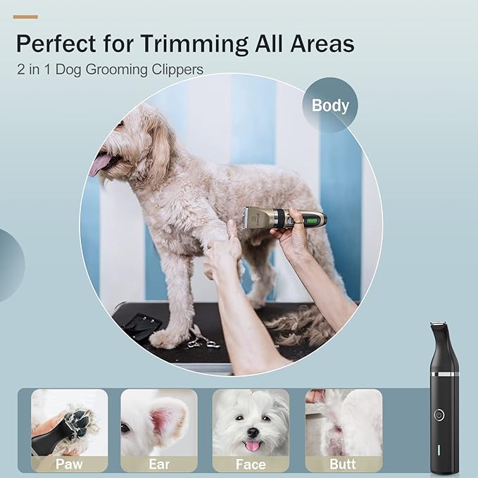 oneisall Dog Grooming Clippers and Dog Paw Trimmer Kit 2 in 1 Quiet Cordless Dog Clippers for Grooming Pet Hair Paws Trimmers for Small Dogs Cats Animals