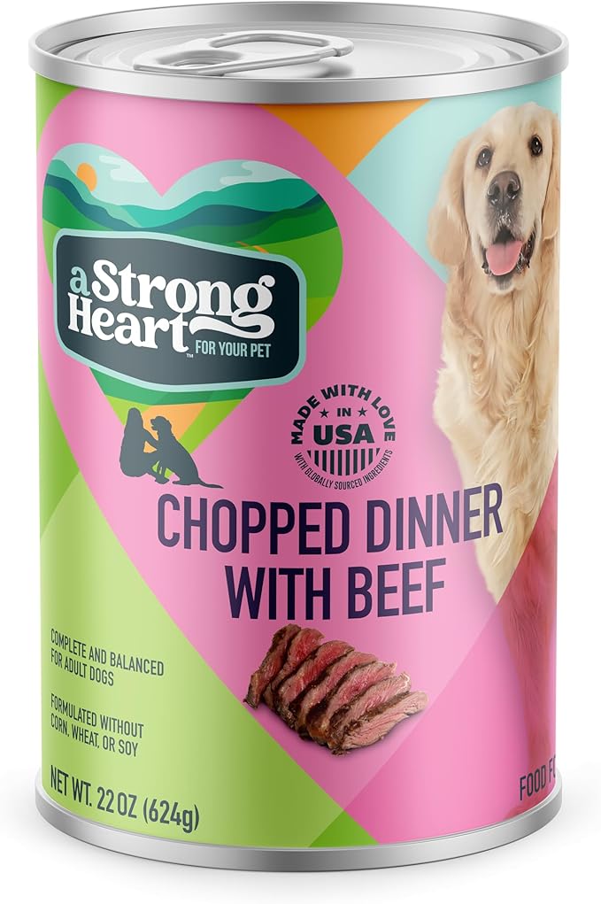 A Strong Heart Wet Dog Food, Chopped Dinner with Beef - 22 oz Cans (Pack of 12), Made in The USA with Real Beef