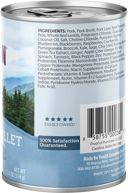 Health Extension Dog Food, Carolina Skillet Pork Recipe - 12.5 oz, Grain Free, Added Vitamins and Minerals, for All Life Stages, Vet Formulated, Improve Gut Health, Immune Support (Case of 12 Cans)