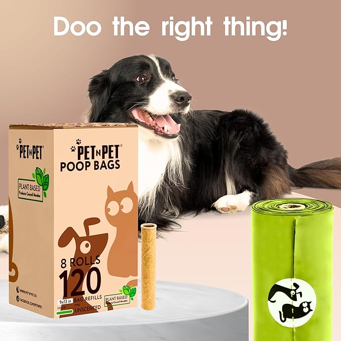 Pet N Pet Poop Bags For Dogs, 120 Counts Plant Based Dog Poop Bags Rolls, Dog Bags For Poop, Thick Dog Poop Bag Rolls, Doggy Poop Bags, 100% Leak-proof Easy to Use Pet Poop Bags