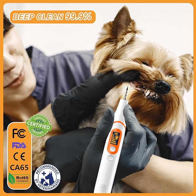 PAWZIDEA Ultrasonic Dog Tooth Cleaner 42kHz, Dog Plaque Remover for Teeth, Intelligent Tartar Remover for Dog Teeth Cleaning Kit, Canine/Cat Sonic Toothbrush Scaler Dental Care Tool, LED, Rechargeable