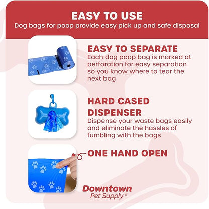 Downtown Pet Supply Dog Poop Bags (2200 CT - Rainbow Paw Print Bags & 2 Dispensers) Waste Bag Dispenser Clips to Dog Leashes Bags & Dog Harnesses- Poop Scoop Bags are Leak-Proof Bags & Unscented