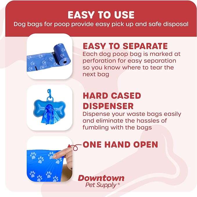 Downtown Pet Supply Dog Poop Bags (1000 CT - Rainbow Bags & 2 Dispensers) Waste Bag Dispenser Clips to Dog Leashes Bags & Dog Harnesses- Poop Scoop Bags are Leak-Proof Bags & Unscented