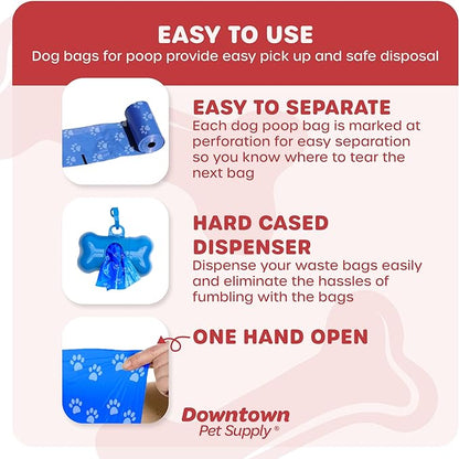 Downtown Pet Supply Dog Poop Bags (1000 CT - Rainbow Bags & 2 Dispensers) Waste Bag Dispenser Clips to Dog Leashes Bags & Dog Harnesses- Poop Scoop Bags are Leak-Proof Bags & Unscented
