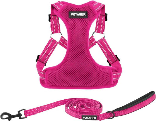 Best Pet Supplies Voyager Adjustable Dog Harness Leash Set with Reflective Stripes for Walking Heavy-Duty Full Body No Pull Vest with Leash D-Ring, Breathable All-Weather - Harness (Fuchsia), M