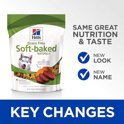 Hill's Grain Free Soft Baked Naturals, All Life Stages, Great Taste, Dog Treats, Beef & Sweet Potato, 8 oz Bag