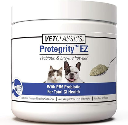 Vet Classics Protegrity EZ Probiotic Health Supplements for Dogs, Cats – Dog Digestive Support, Pet Gastrointestinal Health, Cat Stomach, Intestinal Balance – Pet Enzymes – 8 Oz. Powder