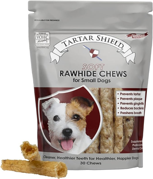 Soft Rawhide Chews | Safe Dental Treats for Small Dogs | Vet VOHC Approved | Daily Bone Cleans Teeth & Gums Fresh Breath Oral Health Support | USA Made | (Small Dogs / 30 Count)