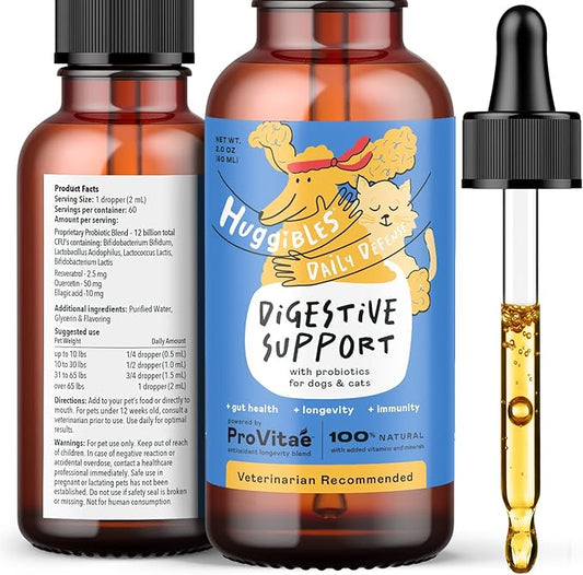 Digestive Support with Probiotics Liquid for Dogs and Cats, Pet Food Additive with Dog Probiotics, Cat Probiotics, Promotes Longevity