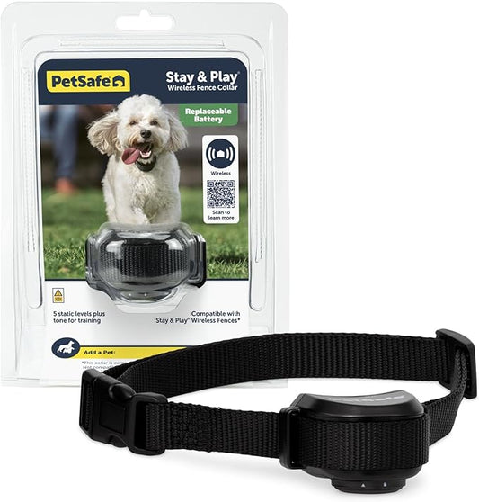 PetSafe Stay & Play Wireless Pet Fence with Replaceable Battery Collar – for Dogs & Cats Over 5 lb – Waterproof Receiver Collar Tone & Static Correction – from Parent Company of INVISIBLE FENCE Brand