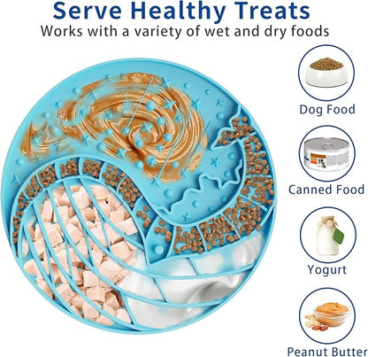 2-in-1 Lick Mat Slow Feeder for Dogs & Cats - Silicone Dog Lick Mat - Interactive/Promote Mindful - Anxiety Relief - Fun Alternative to Slow Feed Dog Bowl - Dishwasher Safe - Peanut Butter LPFLASAT