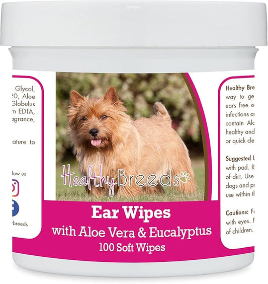 Healthy Breeds Norwich Terrier Ear Cleaning Wipes with Aloe & Eucalyptus for Dogs 100 Count