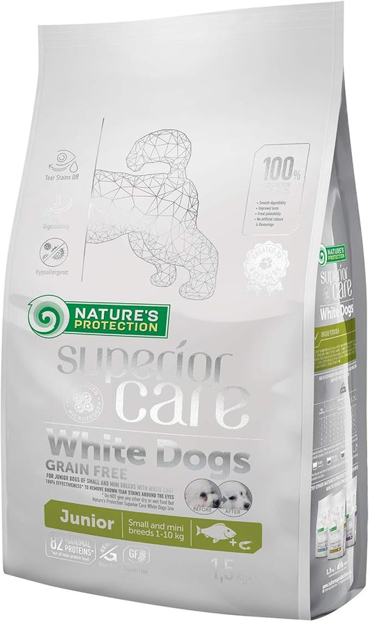 Nature's Protection Superior Care White Dogs Grain-Free Dry Dog Food for Junior Light Coated Dogs, White Fish, 3.3 lbs.