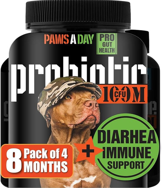 Canine Probiotics for Dogs Diarrhea Relief Flora & Immune Support – “Army Soldier Owned” Veterinary Dog Probiotics for Digestive Health, Firmer Stools & Sensitive Stomach, 60 Yummy Tablets (Pack of 4)