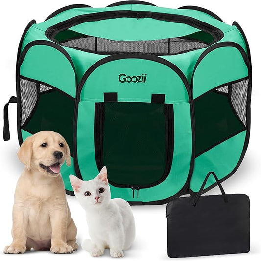 Portable Dog Playpen Crate Cage for Small Dogs Indoor Outdoor, Collapsible Pop Up Pet Cat Kitten Play Pen Tent Enclosed, Foldable Dog Kennel with Bottom Roof Cover for Rv Camping - Green