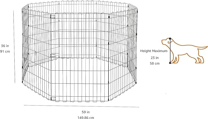 Amazon Basics Foldable Octagonal Metal Exercise Pet Play Pen for Dogs, Fence Pen, No Door, Black, 60 x 60 x 36 Inches