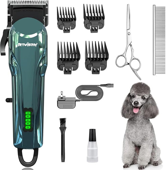 Dog Clippers for Grooming - Dog Grooming Kit for Heavy Thick Hair Coats Low Noise Dogs Shaver Clippers with Cloth Upgraded Professional Rechargeable Cordless Electric Quiet Plating Clippers