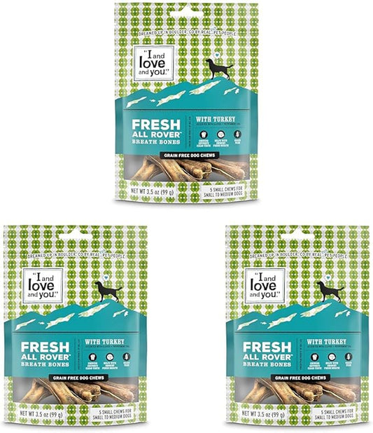 I AND LOVE AND YOU Fresh all Rover Breath Bones - Sweet Potato - Dental Health Support, Grain Free, Filler Free, 5pk Size Small (Pack of 3)