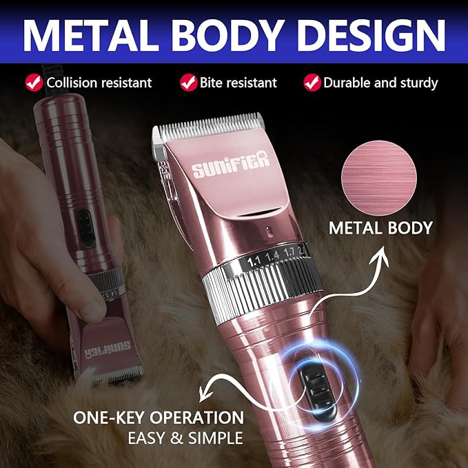 Professional Dog Grooming Clippers for Thick Coat - Sheep Shears for Dogs with Thick Hair – Pet Grooming Clippers for Cats, Sheeps, Horse (Rose Gold)