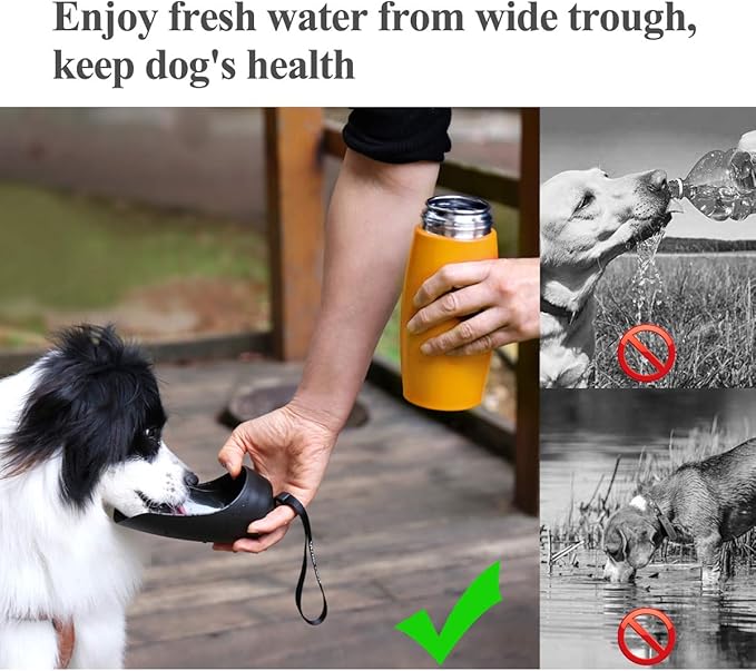 VIVAGLORY Dog Water Bottle, Pet Drinking Bottle, 25oz Portable & Leakproof Stainless Steel Dog Travel Water Bottle Bowl with Large Trough for Walking & Hiking, Orange Yellow