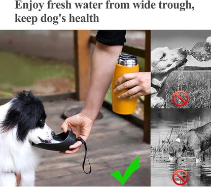 VIVAGLORY Dog Water Bottle, Pet Drinking Bottle, 25oz Portable & Leakproof Stainless Steel Dog Travel Water Bottle Bowl with Large Trough for Walking & Hiking, Orange Yellow
