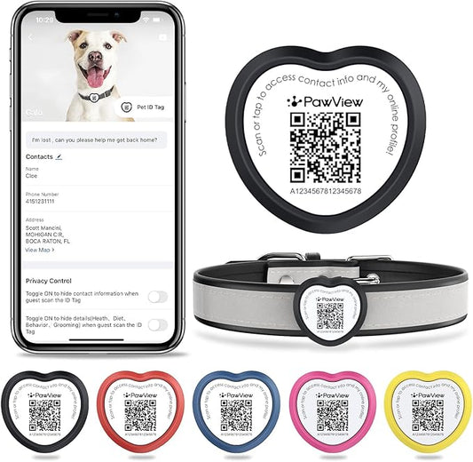 Slide On Dog Tags Personalized for Pets, NFC & QR Code Pet Tag, Silent Silicone Cat Tag for Collars&Harnesses - Scan Alert | Instant Location | Pet Profile | Pet APP Control, Heart-shaped,1 PC