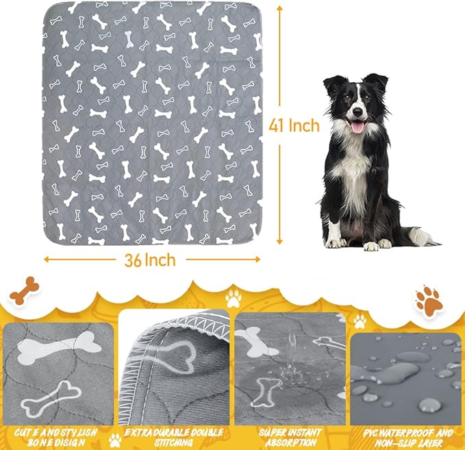 2pack Washable Pee Pads for Dogs, 41×36 Inch Reusable Dog Pads, Non Slip Puppy Pads with Urine Absorption, Reusable Puppy Pads for Whelping, Potty, Training, Playpen
