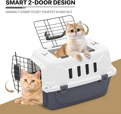 MoNiBloom 18-Inch 2-Door Top Loading Cat Carrier, Plastic Dog Crate Hard-Sided Dog Travel Carrier for Small Dogs and Cats, Ventilation and Security Lock Design for Pets up to 10 lbs (Grey)