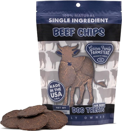 Gaines Family Farmstead Beef Chips for Dogs, All-Natural, Grain-Free, Soy-Free, Dye-Free, Healthy Dog Treats for All Ages & Breeds, Puppies, Made in USA, 6 oz
